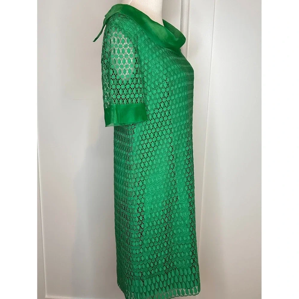 VTG R T Paras Manila Womens Emerald Green Lace Overlay Cowl Neck Shift Dress Med
